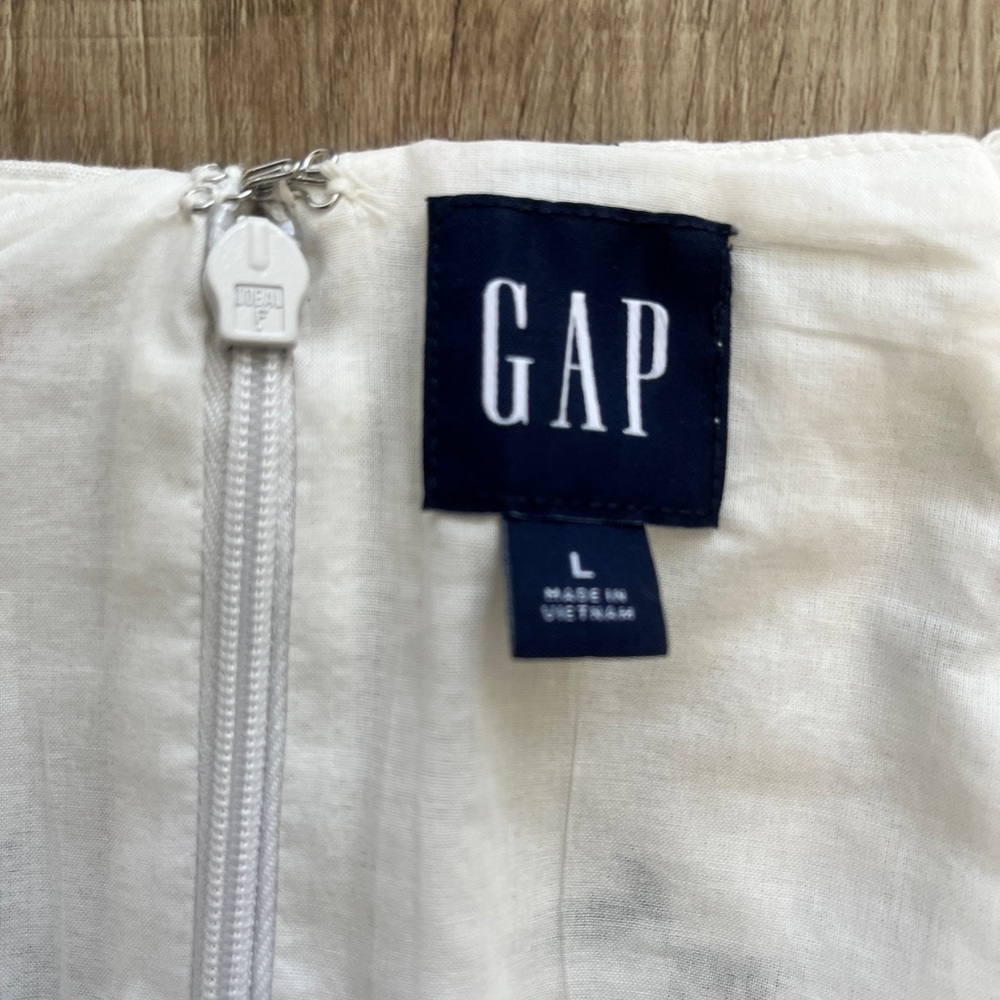 NWT GAP Linen Blwnd Cap Sleeve Mini Dress Back Zip Sz L CHERRIES off white $60 - Picture 3 of 12